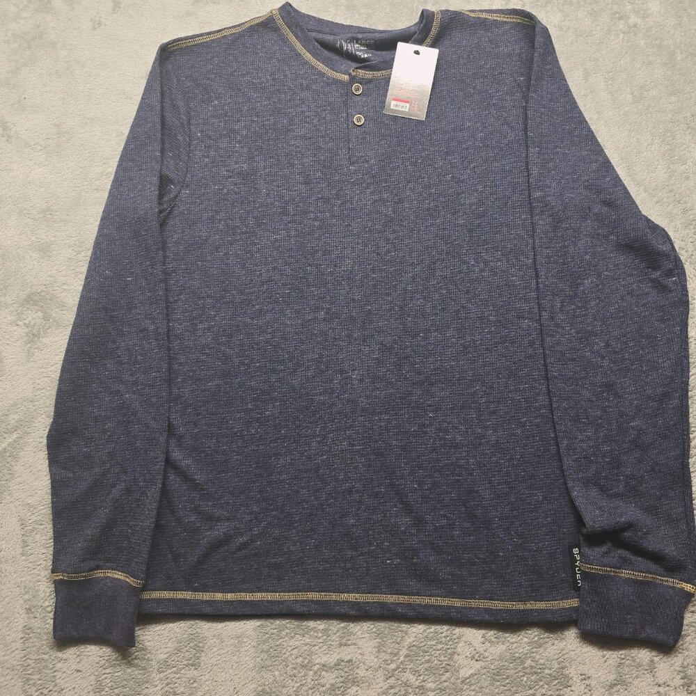 Spyder Loungewear Pullover T-Shirt Mens‎ L Heather Blue Knit Long Sleeve NWT